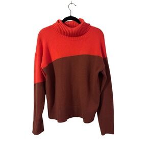 Anthropologie Orange and Brown Colorblock Turtleneck Sweater‎ Preppy Warm Winter